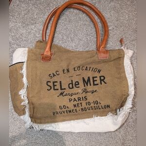 MYRA CANVAS WOMEN'S LEATHER HANDLE SEL DE MER SMALL BROWN TOTE